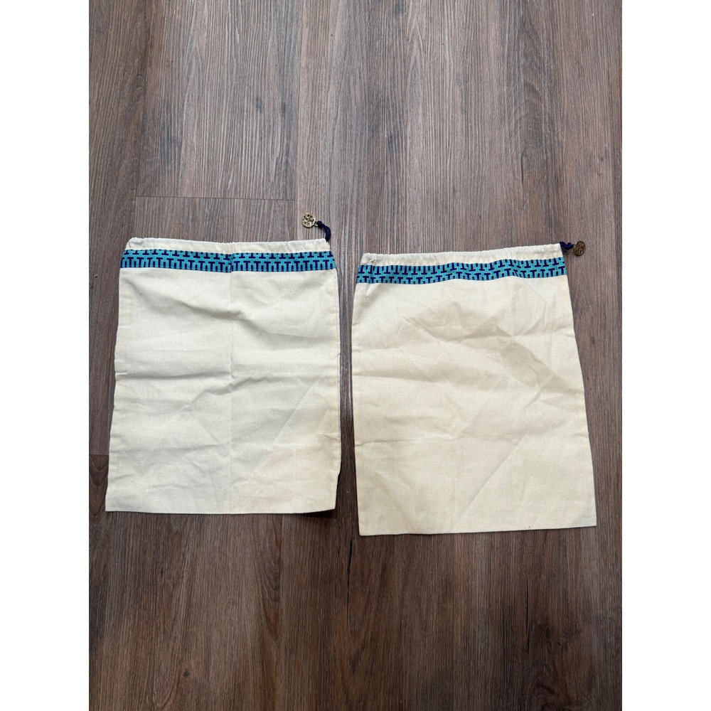 Tory Burch Dust Bags Set of 2 Beige Blue Logo Drawstring Shoe Pouch